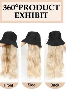 26-Inch European And American Women's Fashionable Black Fisherman's Hat, Wavy One-Piece Wig Hat, Golden Fisherman's Hat Wig