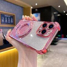 Funda de teléfono transparente con electrochapado, amortiguador de golpes y soporte para espejo, resistente al agua, a caídas y arañazos para iPhone 16/15/14/13/12/11/XS/XR/XSMAX/PLUS/X6A/X7B/X8B y Galaxy Note20/J7 2017/M30S/A34/A35/A53/A54/A55