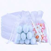 50pcs White Organza Candy Bags, Wedding Party Supplies, Favor Bags For Holiday Celebrations, Home Decor