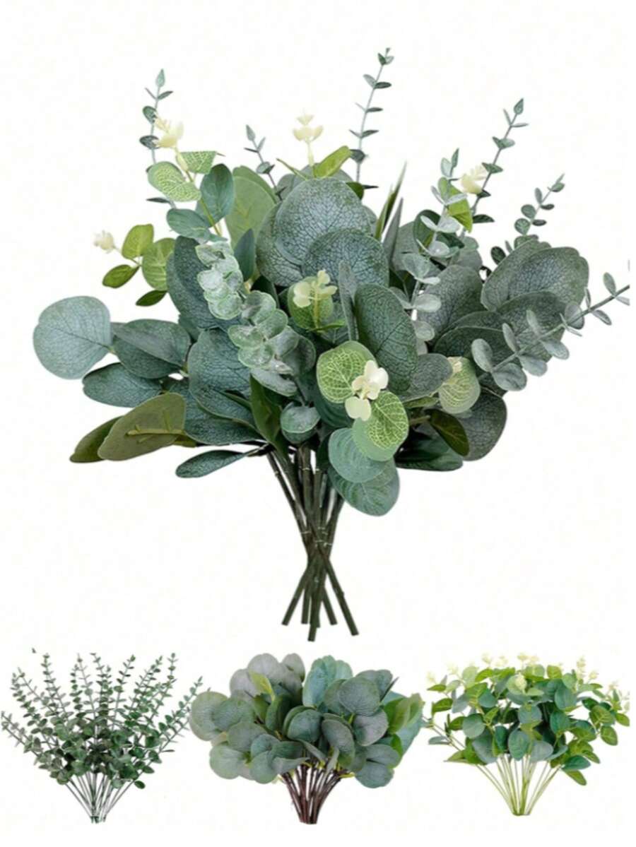 15/30pcs 3 Kinds Mixed Artificial Eucalyptus Leaves Stems Bulk Fake