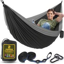 Durable 400 Lb Capacity Nylon Camping Hammock Chair, Available In Double Or Single Sizes With Tree Straps - Black - View 1