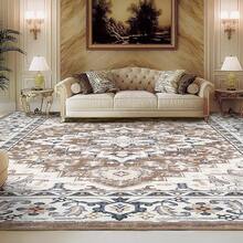 Washable Area Rug 5x7 - Soft Faux-Wool Area Rug Living Room Bedroom, Boho Vintage Floral Medallion Non-Slip Low Pile, Pet Friendly, Blue White - Brown Beige - View 4