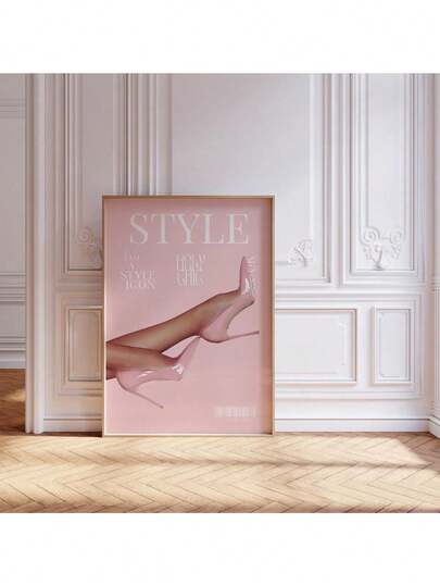 1pc Pink Newspaper Wall Art Picture Pink High Heel Retro Vintage Posters Aesthetic Decor For Bedroom, Or Apartment Wall Decor Gift For Her Poster And Prints Canvas Painting Wall Pictures Living Room Decoration Painting Gifts Optional Frame ,Wall Art With Frame