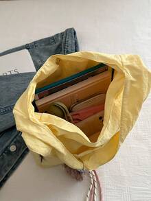 Túi đeo vai vải canvas dung tích lớn cho nữ, túi đeo dưới cánh tay, túi tote phong cách giải trí phù hợp mọi hoàn cảnh - Màu vàng - Xem 3