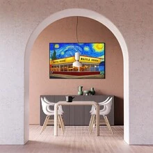 1 Pc Canvas Painting,Waffle House, Starry Night, Painting, Canvas, Interior, Chair, Wall, Floor,Wood Framed Painting (1) Thickness 2.5 Cm/ 1 Inch-Home Decoration For All Occasions,Ideal New Year, Valentine's Day,Thanksgiving,Easter,Christmas Gift,Room Decoration Aesthetic,Wall Decoration Art,Perfect Gift,Autumn And Winter Wall Decoration,Living Room Decoration, Bedroom Decoration, Kitchen Decoration, Entry Decoration, Bathroom Decoration, Direct Wall Painting, High Quality Wall Painting Poster,Modern Home Decoration Stretched And Framed Ready To Hang - Multicolor - View 9