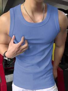 男式休闲罗纹纹理贴身弹力汗衫背心