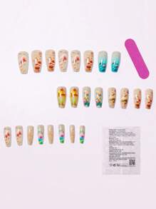 Medium And Long Ballet-Shaped Multi-Color French Style False Nails, Jellyfish And Dolphin Wearable Nails, Fashionable Design, Ocean Style, Full-Coverage False Nails Art Stickers, Fish Nail Decoration Supplies. Suitable For Office Ladies, Parties And Daily Wear. Full-Coverage False Nails Art Stickers + 1 Bottle Of Gel + 1 Nail File. Decorate Your Nails And Enhance Your Fashion Taste. Nails.