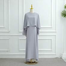 Dubai Plain 2 Piece Abaya Set Prayer Clothes Women Modest Muslim Shawl Dresses Sets Caftan  Robe Muslim Kaftan  Plain  Colorblock  Casual  Elegant - 灰色 - 查看 2