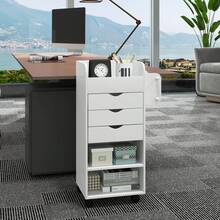 GOFLAME Rolling Storage Cart, Mobile Storage Cabinet With 3 Drawers, 2 Open Shelves, 2 Dowel Rods, Craft Utility Cart For Home, Office, Kitchen, Bathroom - White - View 5