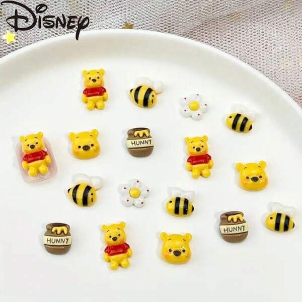 Disney 20pcs/60pcs Winnie The Pooh Cartoon Nail Art Decorations, Adorable 3D Bee Flower Cream Tree Resin DIY Nail Jewelry