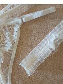 Persex Lace Set Classic Sexy Sexy Sets Lace Bralette Triangle V-Neck Thong Thongs - 白色 - 查看 3