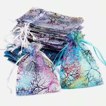 50pcs Vibrant Coralline Organza Gift Bags Wedding Party Favors Mesh Gift Bags - Assorted Sizes, Drawstring Closure, Perfect For Birthdays, Weddings, Anniversaries, And Holidays, Event Favor Bags | Floral Mesh Bags | Sheer Organza Bags Jewelry Pouches - Multicolor - View 5