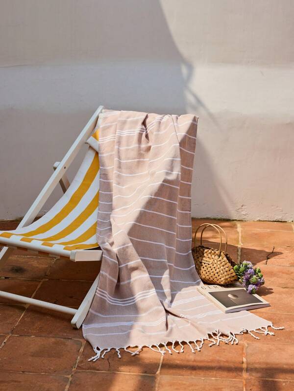 Cirelle 1pc Classic Series , Non-Shrink Fringe Beach Towel, 90*180CM/35.5*71inch, Sand-Proof, Quick-Drying, Lightweight Spa Travel Striped Sports Towel Summer Travel, Vacation Holiday Beach Essentials