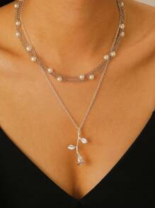2 piezas Collar colgante con rosa de perla, accesorio de joyería elegante y de moda para mujeres, regalo para el Día de San Valentín, Día de la Madre, adecuado para uso diario, fiestas y festivales