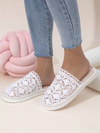 Lace Woven Linen Women's Slippers, Comfortable, Quiet, Breathable Hollow Indoor Home Couple Slipper, Suitable For All Seasons