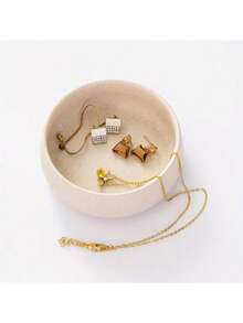 1pc Round Ceramic Jewelry Tray - Multipurpose Tabletop Dish For Rings, Earrings,Decorative Accessory Organizer Plate Back To School - Multicolor - View 4