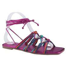 BELOVELY[Relx-77]Women's Strappy Square Open Toe Slide, Ankle Strap Metallic Color Finish Flat Slipper - 彩色 - 查看 1