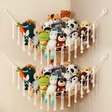 1pc Large Boho Stuffed Animals Net Or Hammock, Toy Hammock, Stuff Animal Storage Corner Hanging Net Holder, Mesh Hammock Plush Toy Hanging Storage With Tassel Hooks For Bedroom