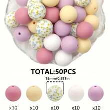 Cuentas sólidas y estampadas de silicona de 12 mm/15 mm, cuentas sueltas, cuentas focales para hacer joyas DIY, bolígrafo con cuentas de plástico, llavero, adorno de coche, accesorio de bolso y teléfono móvil, pulsera, suministros de joyería