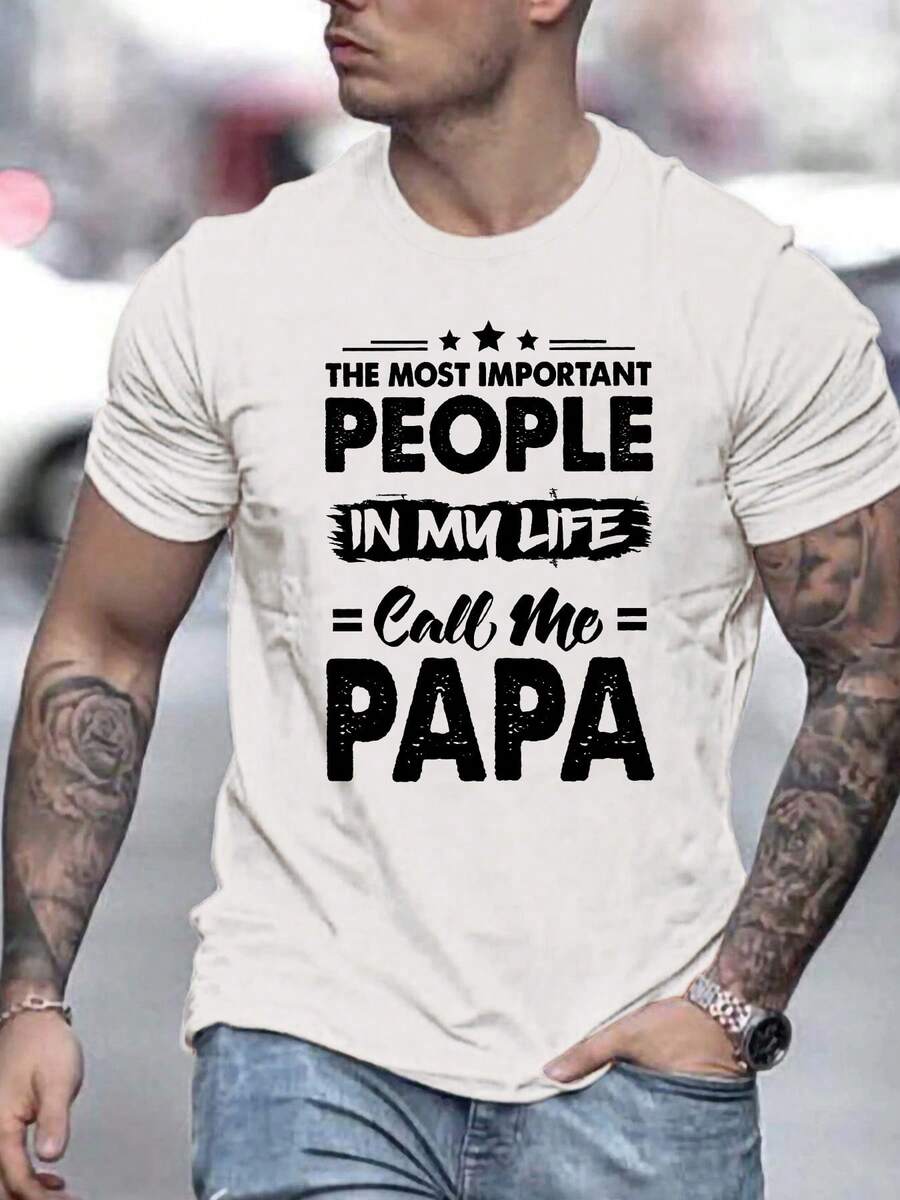 Camiseta Deportiva Casual de Moda para Hombres - Poliéster Transpirable, Cuello Redondo, Manga Corta con Diseño Único de Impresión de Letras - Perfecta para el Verano - Blanco - Ver 1