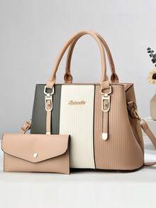 复古优雅女士手提包和钱包套装，时尚简约精致轻巧奢华单肩包 - 卡其色 - 查看 5