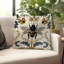 1 Pc Luxurious Retro White Bee Wings Printed Decorative Pillow Sham Cover [No Filler], 17.7*17.7in(45*45cm), [Single-Sided Printing], Simple & Modern Polyester Cushion Cover, For Sofa, Bed, Living Room, Bedroom, Car, Office, Hotel Decoration, Throw Pillow Cover, Suitable For All Seasons, Perfect Gift For Family And Friends