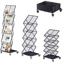 Tonchean Foldable Brochure Display Rack With Wheels 5 Layer Adjustable Magazine Rack Floor Metal Leaflet Literature Newspaper Display Stand Black For Exhibition Trade Show Office Hotel - Black - View 2