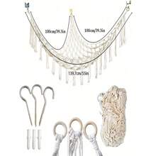 1pc Large Boho Stuffed Animals Net Or Hammock, Toy Hammock, Stuff Animal Storage Corner Hanging Net Holder, Mesh Hammock Plush Toy Hanging Storage With Tassel Hooks For Bedroom