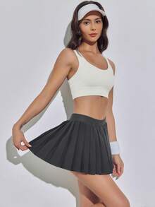 Pleated Skirts For Women High Waisted Tennis Skirts Adjustable Buckle Athletic Skorts Skirts With Pocket - 深灰色 - 查看 6