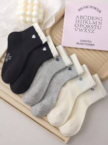 4 pares de calcetines medianos de unicolor con estampado de corazón para niños, calcetines de encaje floral - adecuados para uso diario, versátiles y casuales para todas las estaciones, calcetines deportivos y atléticos para jóvenes, adolescentes, niños y bebés, en colores aleatorios