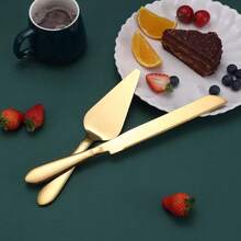 Cake Cutting Set For Wedding, Elegant Cake Knife And Server Set With Thickened Stainless Steel Rounded Edges, Cake Cutter Pie Spatula For Birthday Anniversary Christmas, 2 Pcs, Gold - 金色 - 查看 3