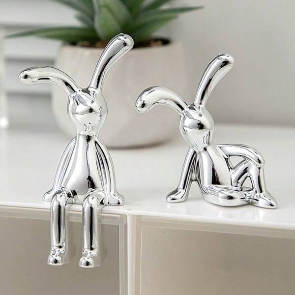 2 Pieces, Light Luxury  Three-Dimensional Rabbit Ornaments, Paste-Type Long-Eared Rabbit Ornaments, Cute Rabbit Ornaments