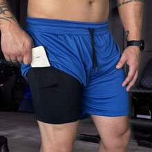 2 In 1 Bermuda Shorts For Gym Training - Men's Dry Fit Shorts - Màu xanh lam - Xem 2