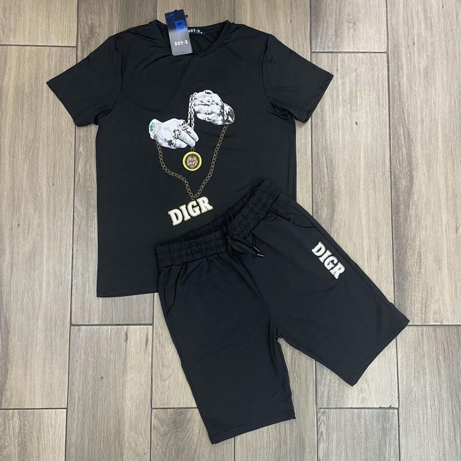 Men T-Shirt Co-Ords - Black - View 1