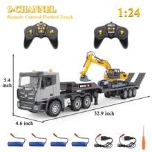 Remote Control Tow Truck With RC Excavator Set, RC Tow Engineering Car With Light And Sound