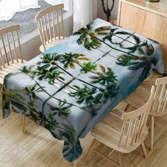 1pc Symmetric Palm Tree Reflection Print Tablecloth, Suitable For Home, Dining Table, Family Meal Table Cover, Daily Kitchen Table Cloth