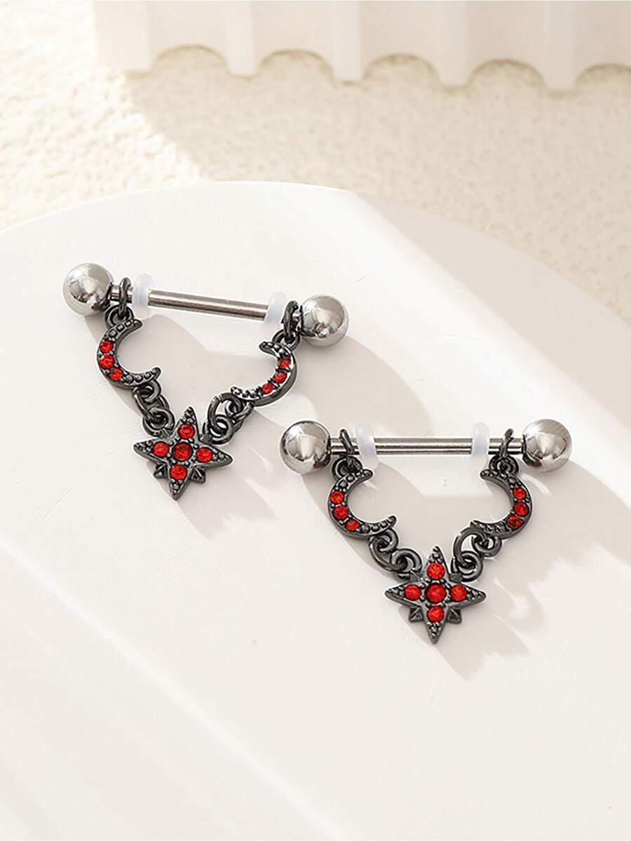 2pcs Punk Gothic Star Moon Halloween Nipple Rings Body Piercing