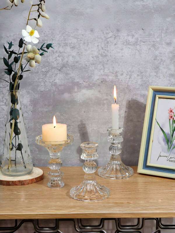 4pcs Clear Glass Candle Holders, Tapered Candle Holders, Crystal Glass Candle Holders Suitable For Table Centerpieces, Candle Holder Decorations For Weddings, Thanksgiving, Valentine's Day