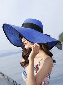 Chapeau de soleil à large bord pour femmes, chapeau de paille décontracté de plage pour les vacances, mode