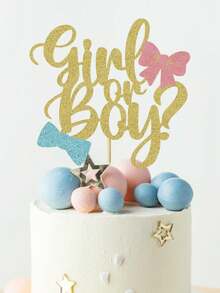 1pc Paper Cake Topper, Creative Bow & Letter Graphic Cake Top Decoration For Gender Reveal Party,Christmas