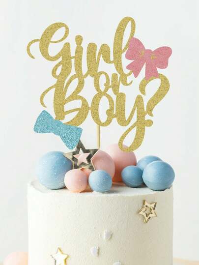 1pc Paper Cake Topper, Creative Bow & Letter Graphic Cake Top Decoration For Gender Reveal Party,Christmas