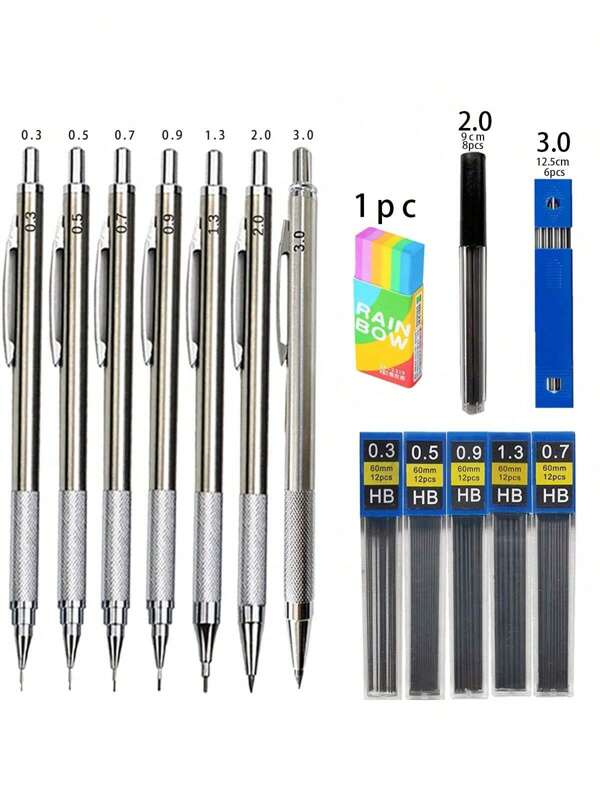 5 Stücke/Set Automatik Metall Bleistift Sortiment 0,3 0,5 0,7 0,9 1,3 2,0 3,0mm, Bleistifte für Zeichnungen und Skizzen