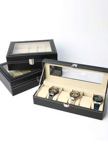 1-Piece Large-Capacity PU Watch Box, Watch Display Case, And Jewelry Storage Box - Black - View 2