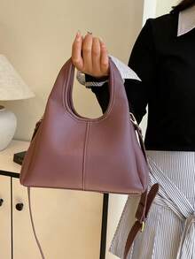 女士时尚托特包，紫色优雅水桶包，大容量，可调节肩带 - 淡紫色 - 查看 2