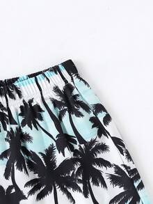 2 件男童休闲套装：树木印花无袖 T 恤和松紧腰夏威夷短裤 - 薄荷藍 - 查看 6