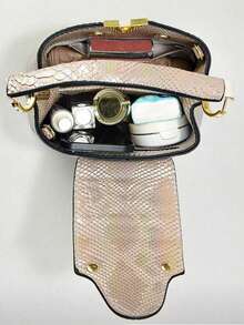 Luxus Damen Handtasche mit Schlangenmuster, stilvolles überlagertes Design, kombiniert mit goldfarbenem Beschlag, multifunktionale Schultertasche und Umhängetasche, PU-Material, elegant für den täglichen Gebrauch, Schultertasche für den Alltag, Tasche mit Schlangenmuster, abnehmbarer Schultergurt - Khaki - Übersicht 7