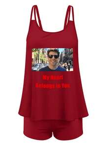 Custom Swimsuit, Personalized Bikini Swimsuit, Photo Swimsuit, Bridesmaid Swimsuit, Bachelorette Party Swimsuit, Custom Design, 2 Piece Set - Red - View 3