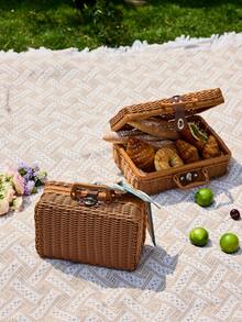 Cirelle Woven Handheld Cosmetic Organizer Box & Wedding Gift Basket & Souvenir Box & Wicker Storage Basket - Brown - View 2
