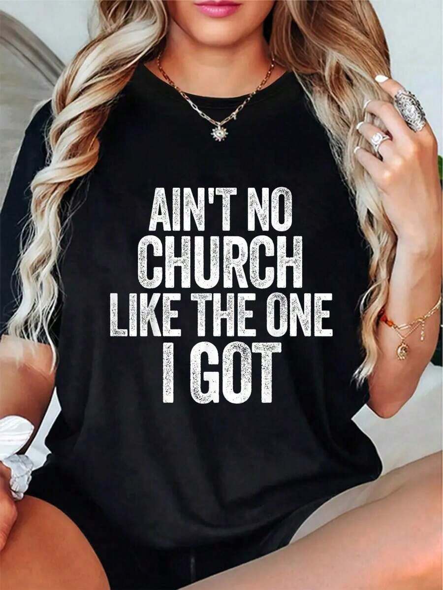 Funny Church Shirt Ain'No Church Like One I Got-Shirt Short Sleeve-Shirt Women's Men's Graphic Tee Causal TopsComfortable Cotton - màu đen - Xem 1