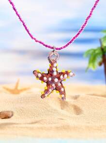 1 pieza Collar colgante de estilo marino con cuentas de vidrio y perlas de colores a la moda, adecuado para el Día de San Valentín, parejas, mejores amigos, regalos para fiestas familiares, vacaciones en la playa, uso diario para mujeres